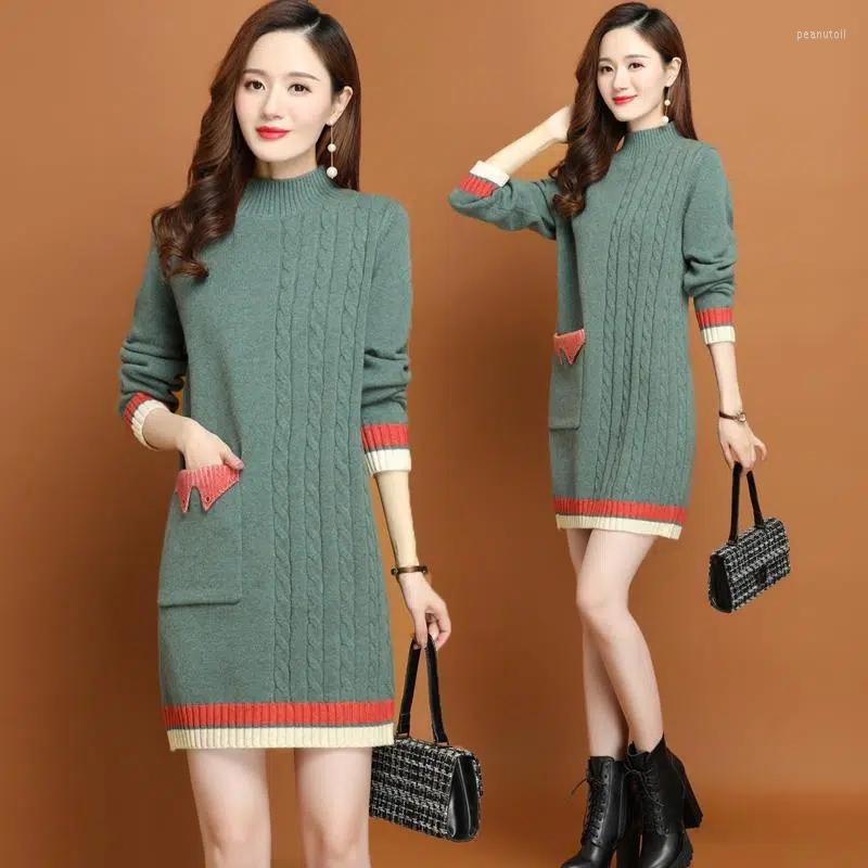 

Women' Sweaters Half High Neck For Women Warm Sweater Dress 2023 Autumn Winter Fashion Slim Stretch Bottomed Knitwear With Pocket, Beige green aa