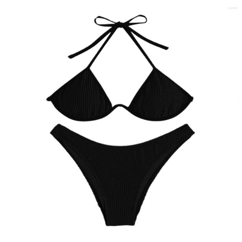 

Women' Swimwear 2Pcs/Set Swimming Bikini Separated Split Outdoor Beach Sexy Push-Up Bra Briefs, Black