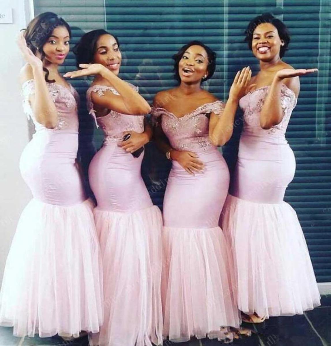 

2019 Arabic Blush Pink Lace Bridesmaid Dresses long Sequins Mermaid Maid Of Honor Dresses Cheap Evening Dresses Tulle nigerian lac4458393