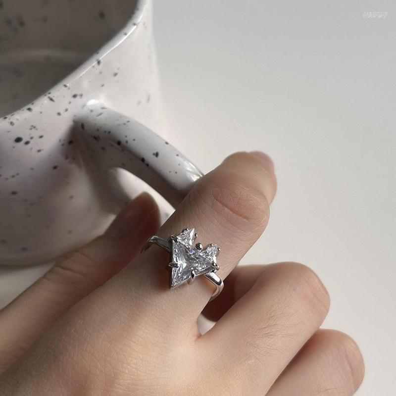 

Cluster Rings Authentic 925 Sterling Silver Jewelry Square Line & Heart Shape Gems Ring For Love Adjust C-J1641