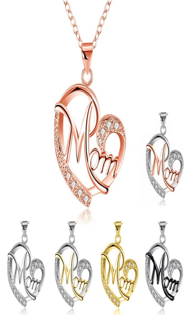 

Fashion Letter MOM Heart Shape Inlaid Crystal Pendant Necklace Mother039s Day Gift High Quality Jewelry Whole Lots Bulk7047551