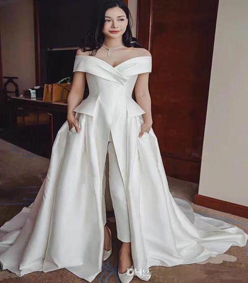 

Detachable Skirt Formal Dresses Prom Dress Jumpsuit Silk Satin Off The Shoulder Backless Pants Suit Prom Dress Evening Dress For S2344030, Light sky blue