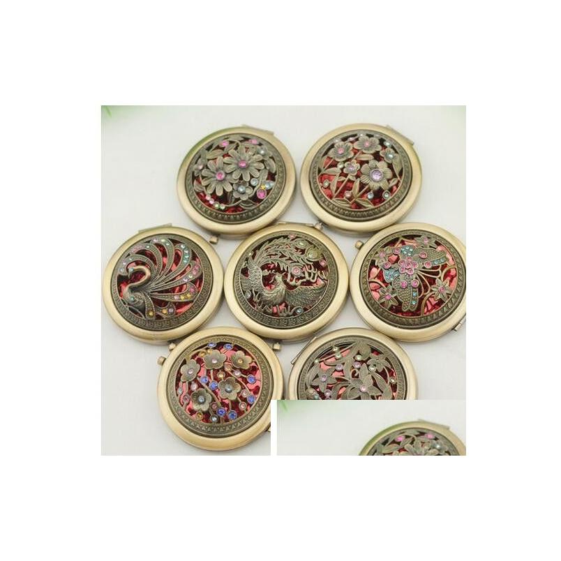 

Compact Mirrors Vintage Peacock Peafowl Metal Portable Pocket Mirror Two-Sides Folding Makeup Cosmetic Xb1 Drop Delivery Health Beau Dhyqu