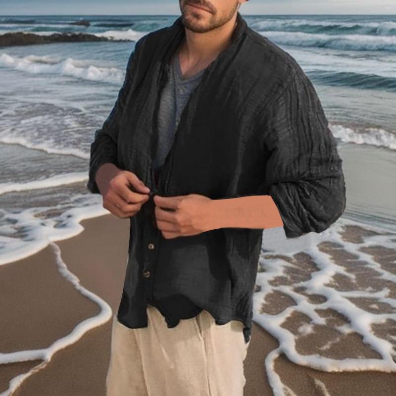 

Men's T Shirts Men's Casual Button Down Shirt Long Sleeve Linen Chambray Dress Men Fashion, Black