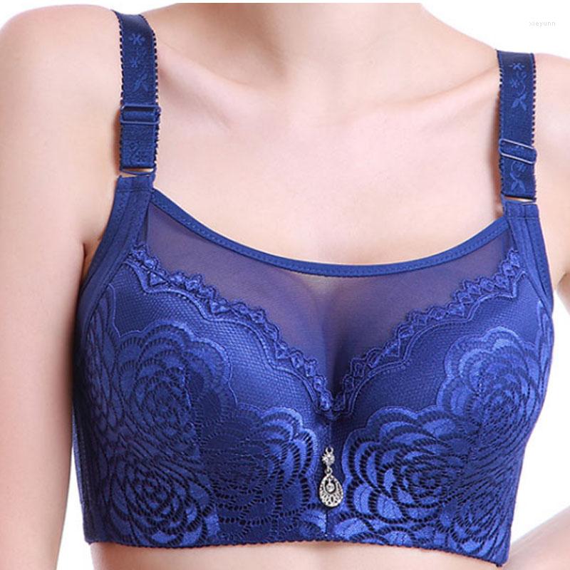 

Bras Slimgril Women's Sexy Lace Bra Adjusted Underwire Gathered Push Up 3/4 Padded Cup Female Big Size Underwear B C D 34-42, Black