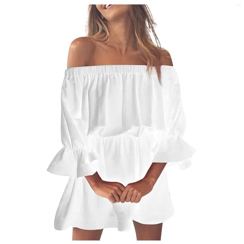 

Casual Dresses Women' 2023 Off Shoulder Flared Sleeve Solid Color Dress For Women Womens Long Y2k, Black
