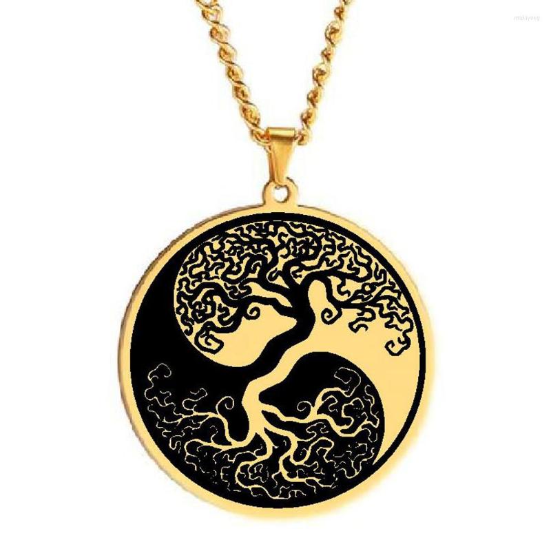 

Pendant Necklaces HLSS322 White And Black Tree Of Life Yin Yang Round Charm Jewelry Talisman Laser Cut Stainless Steel Necklace
