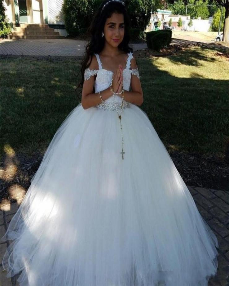 

New Cheap Puffy Flower Girl Dresses For Weddings Lace Applique Beads Sleeveless Tulle Girls Pageant Dress Kids Baby Children Commu3258683, Black