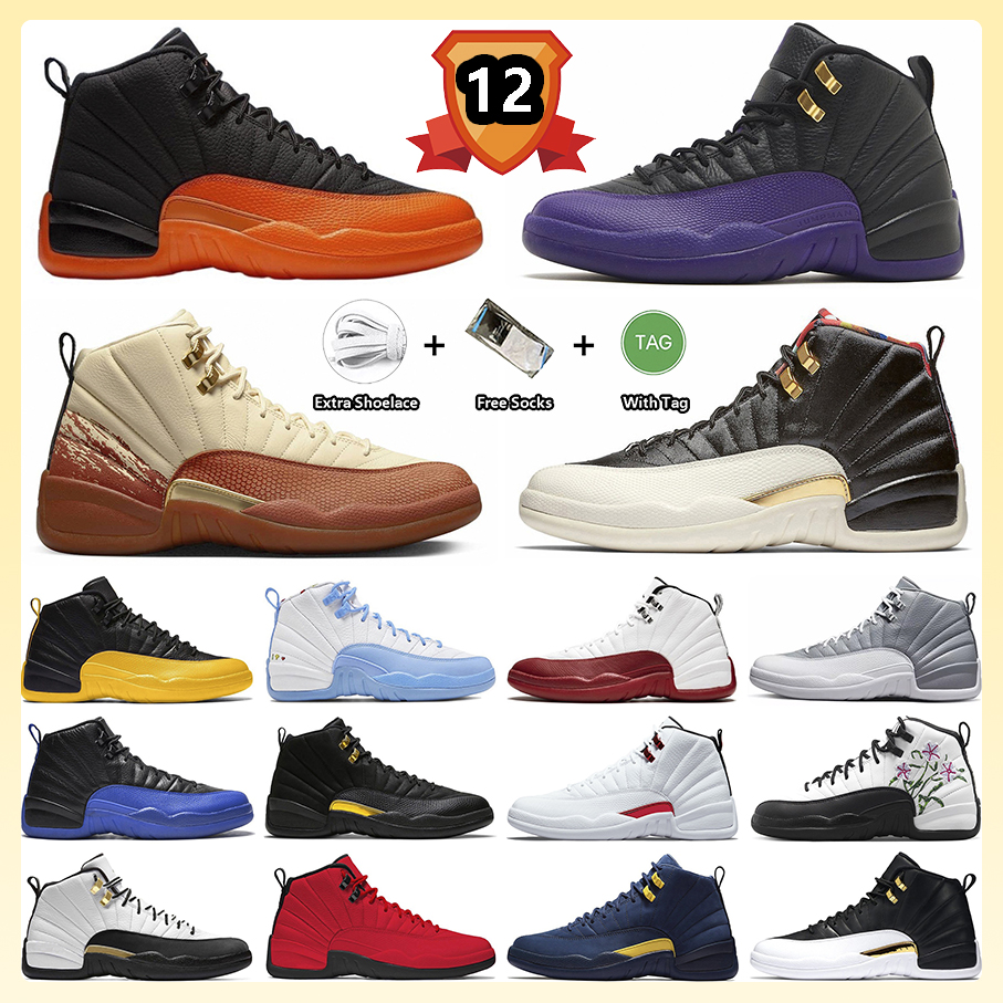 

Jumpman 12 12s Basketball Shoes Brilliant Orange Cherry Field Purple Michigan Dark Concord Stealth Eastside Golf x Muslin University Blue Sneaker for Men and Women, Item#3