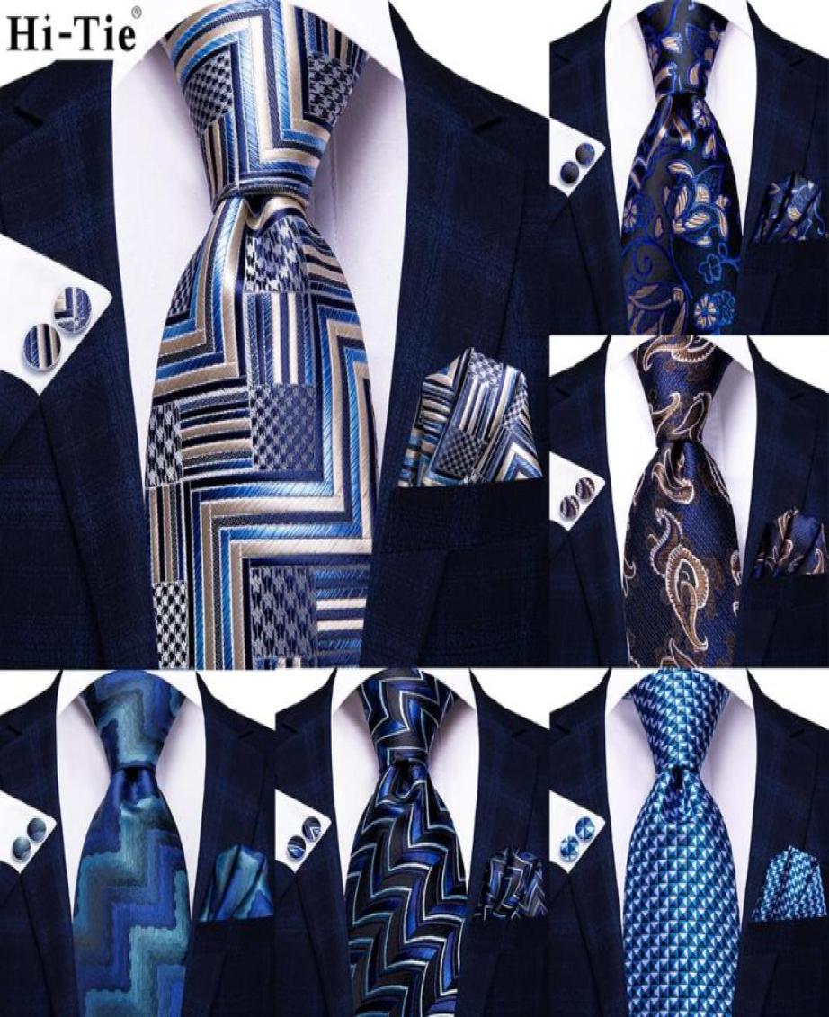 

Bow Ties HiTie Light Blue Gold Novelty Paisley Striped Silk Wedding Nicktie For Men Hanky Cufflink Tie Set Business Party Drop4939260