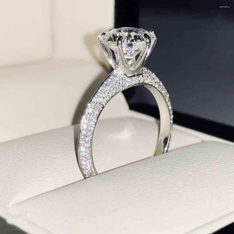 

Cluster Rings Luxury Real Solid 925 Sterling Silver Ring 2Ct 10 Hearts Arrows Simulated Diamond Wedding Jewelry Engagement For Women