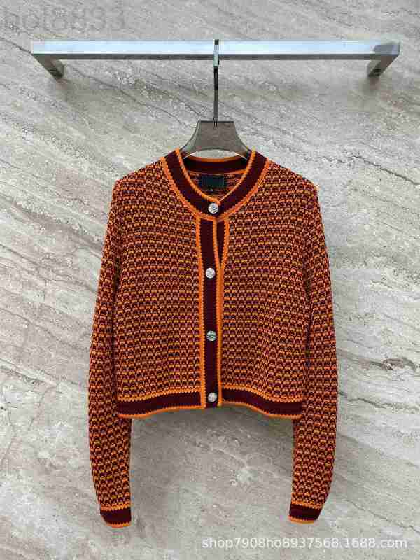 

Women' Knits & Tees Designer 2023 Early Spring New Handicraft Workshop Series Knitted Short Cardigan 0E30, Orange-red