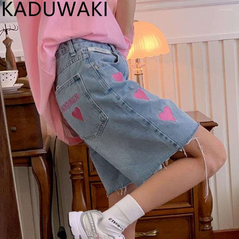 

Women's Jeans Women's High Waist Short Baggy Straight Five Points Trousers Streetwear Vintage Mom Denim Wide Leg Pants 2023 Summer, Pink heart