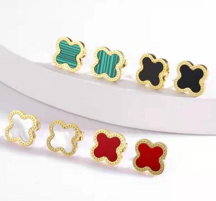 

Luxury Women Fashion Four-leaf Clover Diamond Stud Classic Titanium Steel Earrings Couple Gifts Designer Jewelry Engagement Earrings