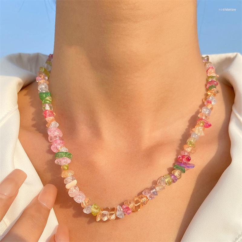 

Chains Korean Irregular Colorful Gravel Crystal Necklace Sweet DIY Beaded Handmade Chokers For Women Jewelry Fashion Romantic Accessory