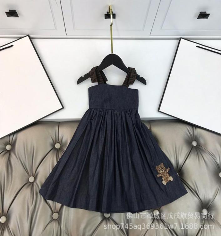 

kids Clothing Sets summer girls039 suspender skirt Tiansi soft denim cotton bear cloth paste backless big swing dress7568897, Lotus color