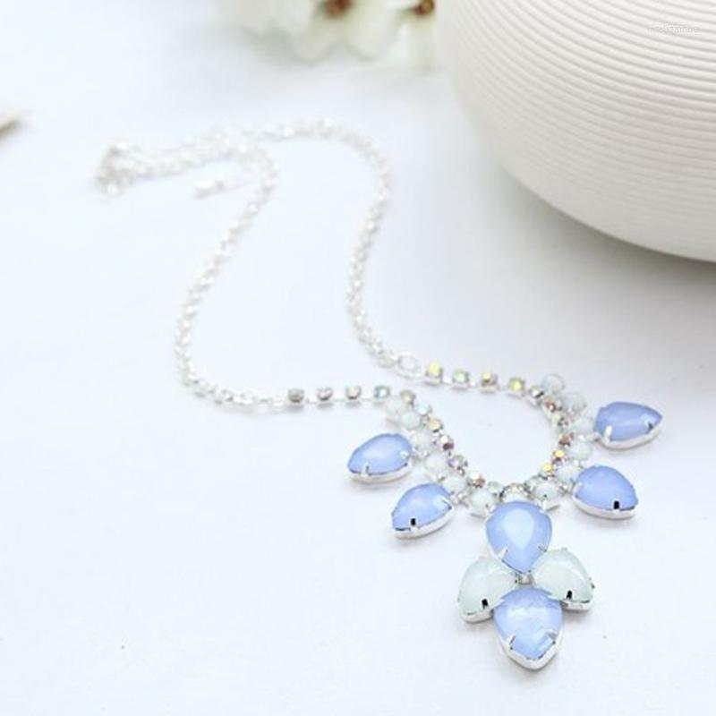 

Choker Rhinestone With Blue Water Droplets Silver Color Plating Necklaces #N036