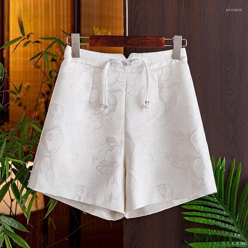 

Women's Shorts Jacquard Floral Women Wide Leg Pants 2023 Chinese Style High Waist Loose Retro Spring/Summer Short YCMYUNYAN, Black