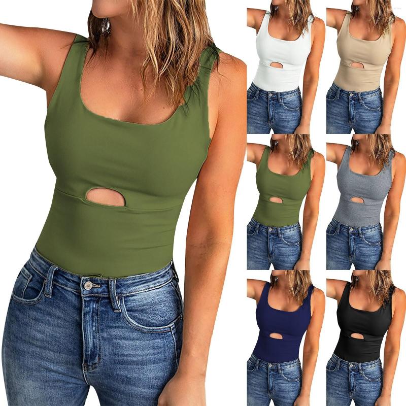 

Women's Tanks Women's Personality Solid Color U Neck Sexy Sleeveless Vest Hollow Halter, White