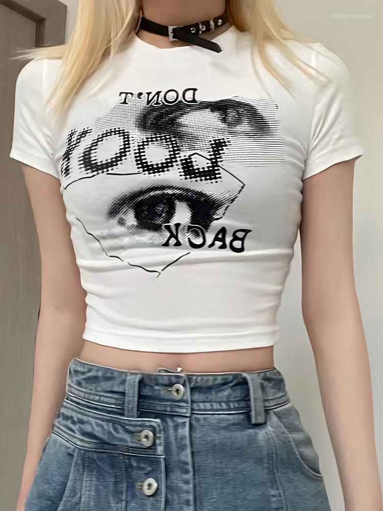 

Women' T Shirts HOUZHOU Streetwear Vintage Crop Top Y2k Women Summer Print Slim Graphic White Kpop Aesthetic Short Sleeve Tees Casual