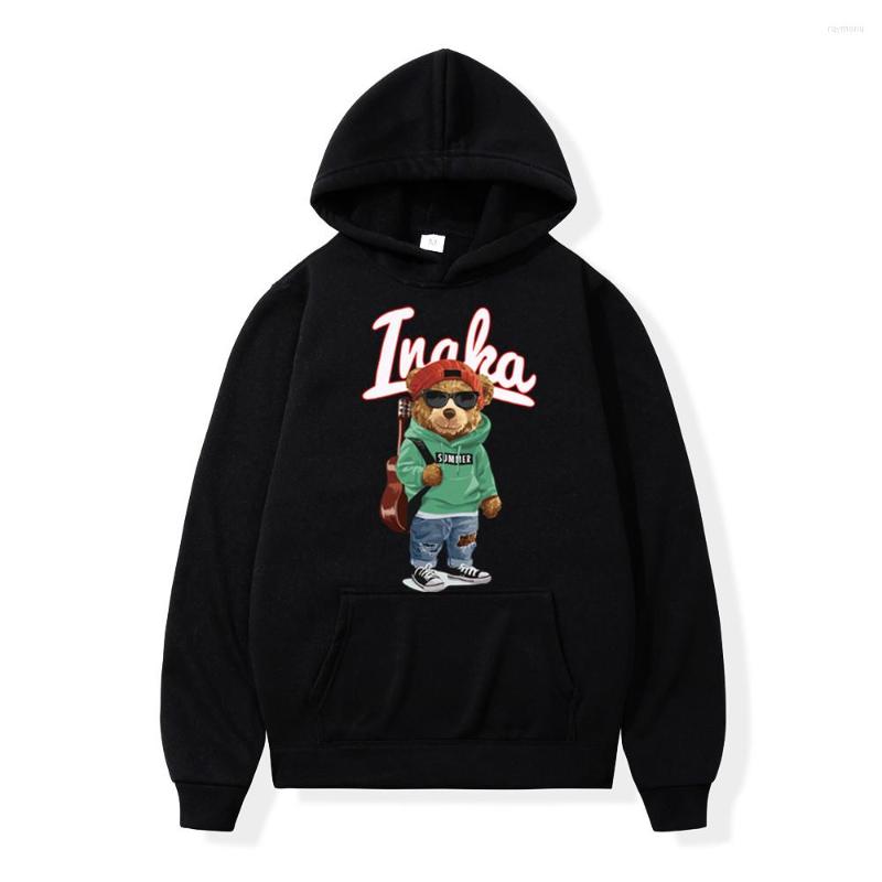 

Men's Hoodies Mens Hip Hop Inaka Power Toy Bear Print Fleece Hoody Sweatshirt Women Harajuku Pullover Streetwear Hoodie Male Clothes, Black