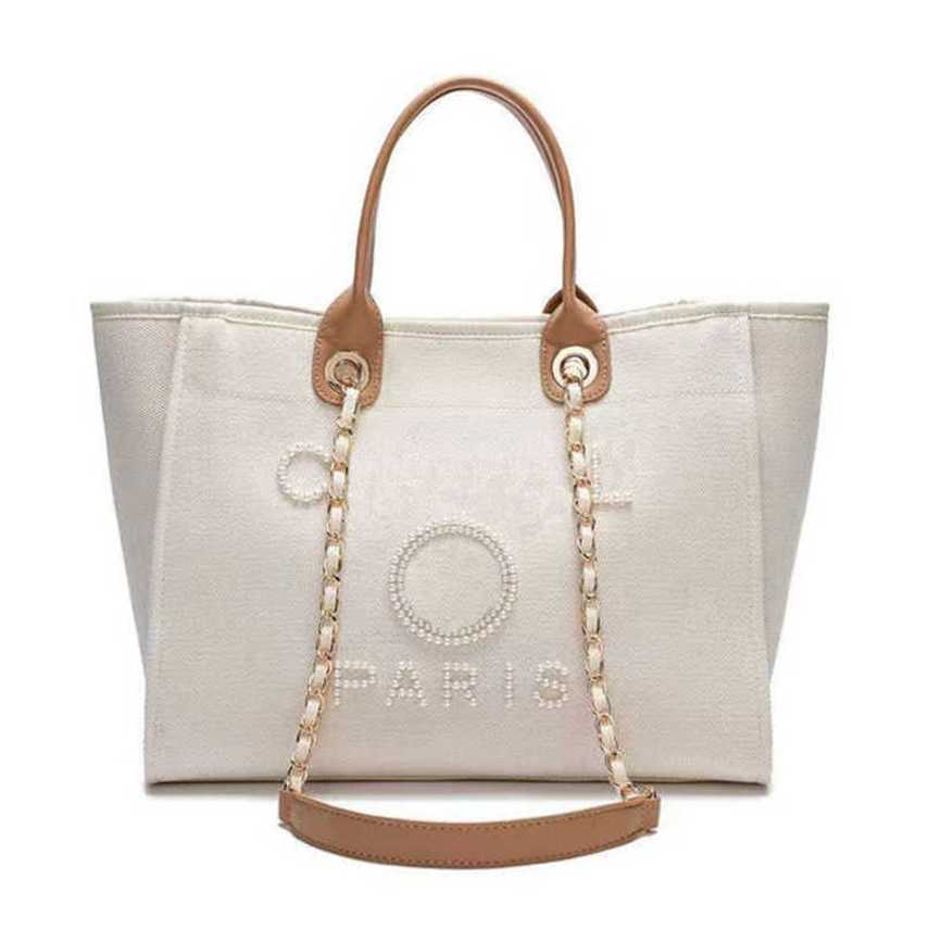 

Classic Women's Luxury Hand Canvas Beach Bag Tote Handbags Large Backpacks Capacity Small Chain Packs Big Crossbody MOLW 50% Clearance sale, Beige