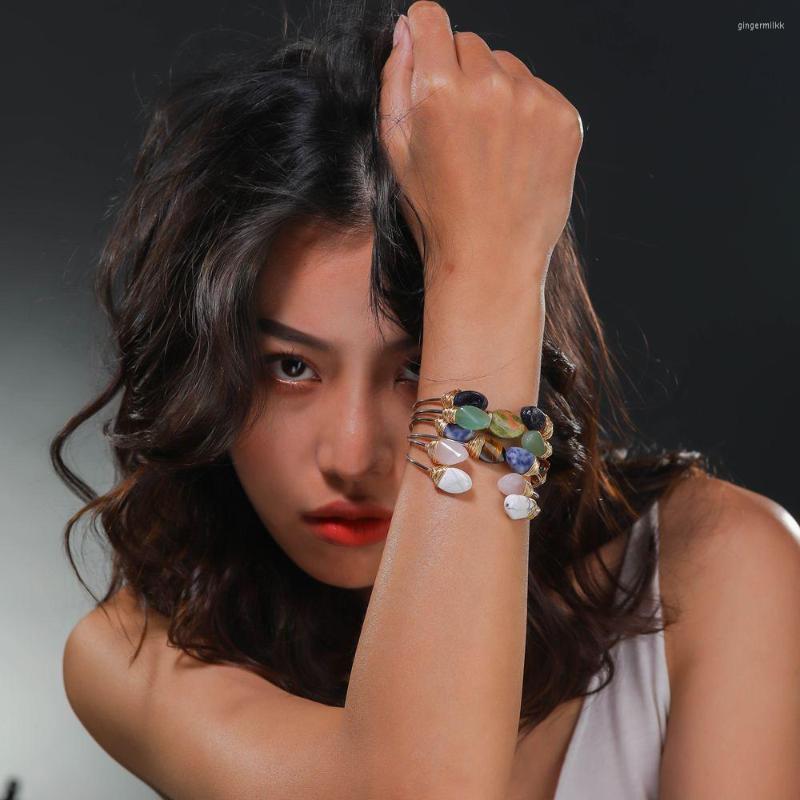 

Bangle 7 Colorful Natural Oval Stone Woman Bracelet Plating Fine Bracelets Bangles For Lady Girl Jewelry Accessory