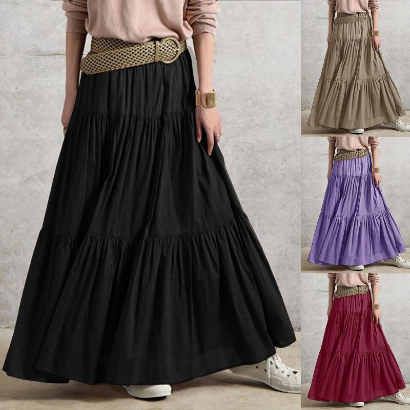 

Skirts Women Long Lightweight Layered Skirt High Waist Pleated A Line Swing Korean Aesthetic Fairycore, Wine