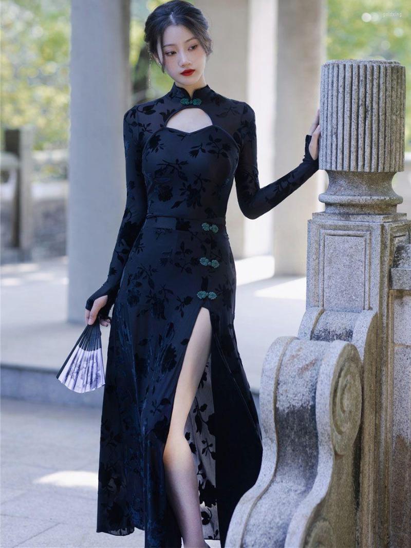 

Ethnic Clothing 2023 Chinese Style Improved Qipao Dress Oriental Women Graceful Sexy Hollow Out Cheongsam Lady Vintage