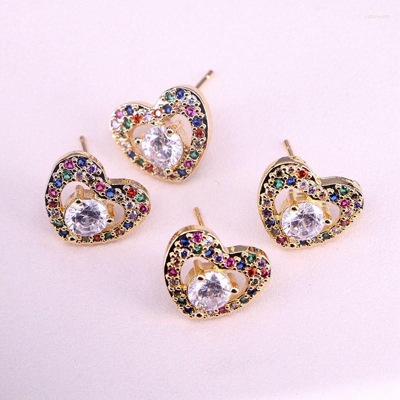 

Stud Earrings 5 Pairs Fashion Women Colorful Jewelry Series Micro Pave Rainbow Zircon Heart Gold Color