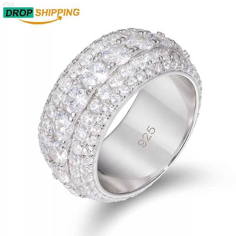 

Dropshipping Engagement 925 Sterling Silver 5 Row Vvs Moissanite Diamond Iced Out Wedding Finger Band Ring for Men