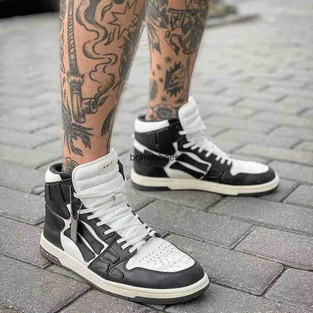 

Pure original AM bone high top board shoes Wang Yibo's same leather high street fashionable versatile men's and women's sports shoes, Black/black bone