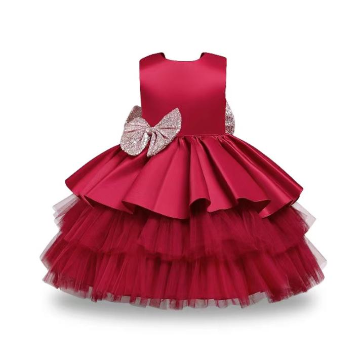 

Girl039s Dresses Kid Baby Dress Princess For Girls Lace Wedding Big Sequined Bow KneeLength 1 Year Birthday Elegant Pageant Pa9866687, Pink