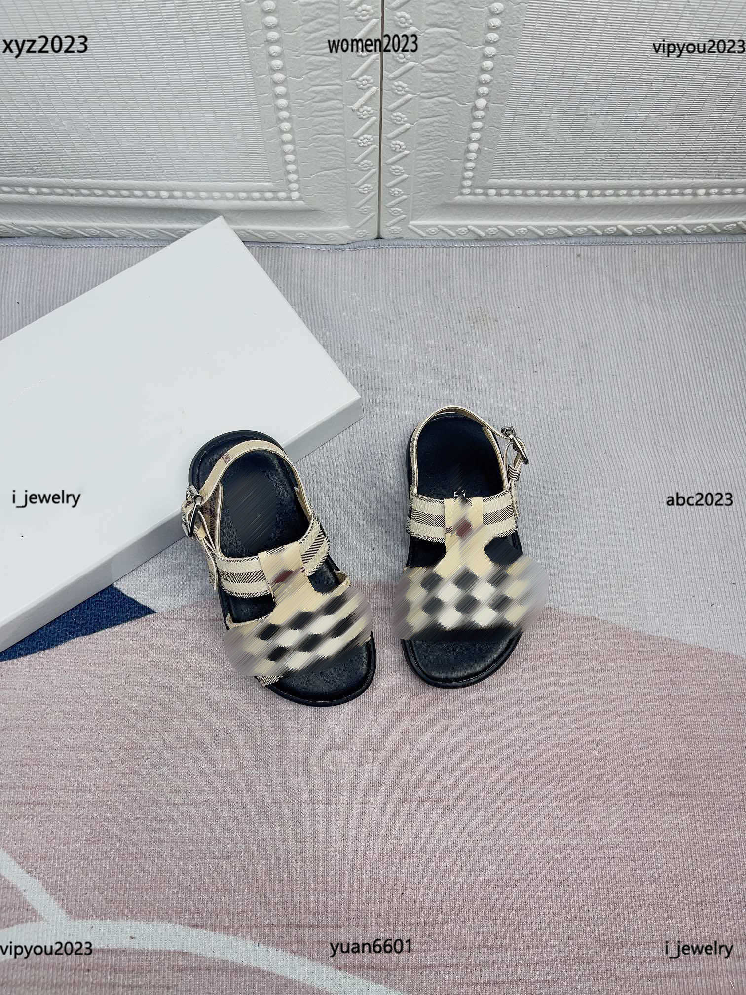 

kids sandals Girl Slippers Gradient checkered pattern Child Casual shoes Box Packaging Children's Size 26-35 #Multiple product, #1