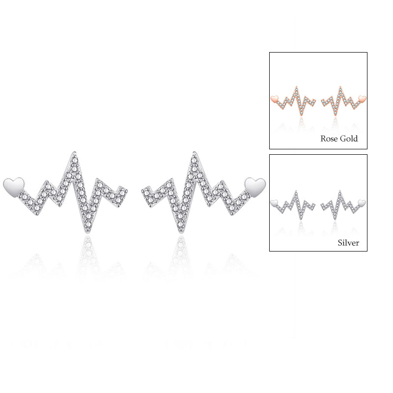 

Electrocardiogram Design Stud Earrings Pave Setting AAA Cubic Zirconia Women Fashion Ear Studs Jewelry for Party Gift