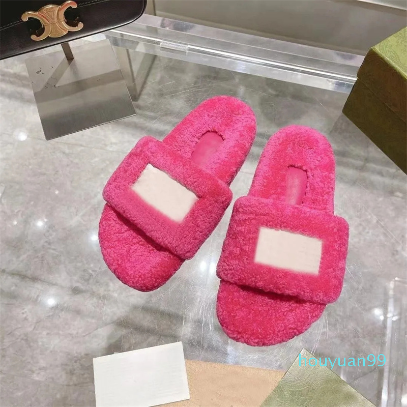 

Designer -winter shoe Cartoon slippers fashion black white letter slipper women designer shoes sexy platform Lady keep warm wool flops Large size 35-42 with box, Fuchsia