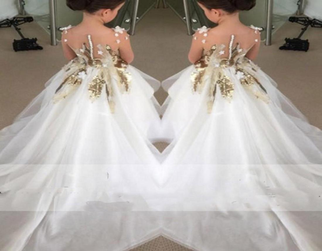 

2016 White Ivory Flower Girls Dresses Appliques Lace Long Sleeve Party Birthday Tutu Christmas Gown Train Toddler Pageant Dress Go1876783, Blue