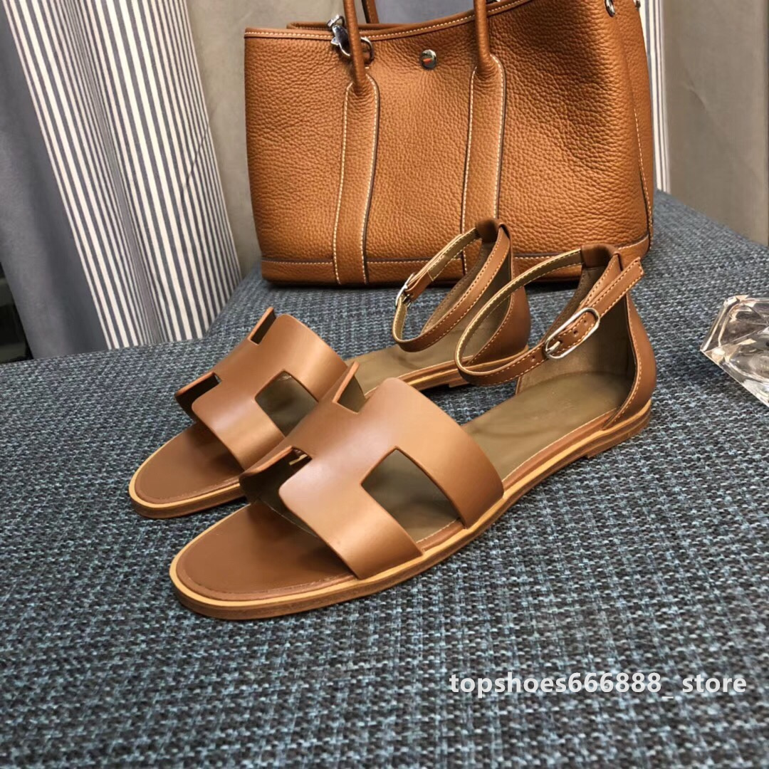

Brand Women's Sandals 2023 Summer Beach Slippers Luxury Designer Genuine leather sandalias Open Toe Walking Shoes horse Slides h Cover Heel Sandals, H1 high quality