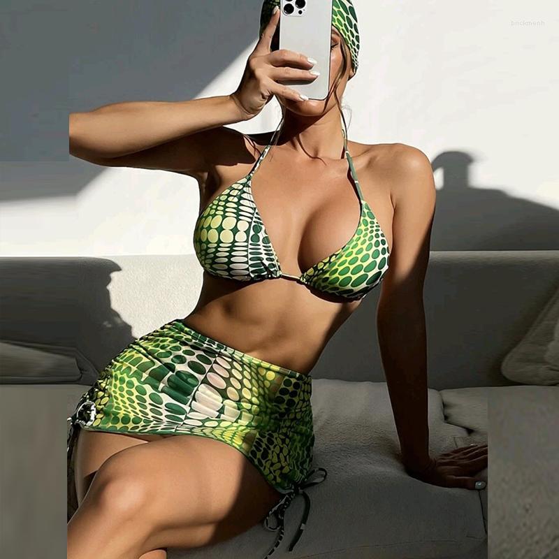 

Women' Swimwear Sexy Pattern Print 4pc Bikinis Backless Lace-up Drawstring Skirts Set Summer Push Up Holiday Beachwear Bathing Suit, 02