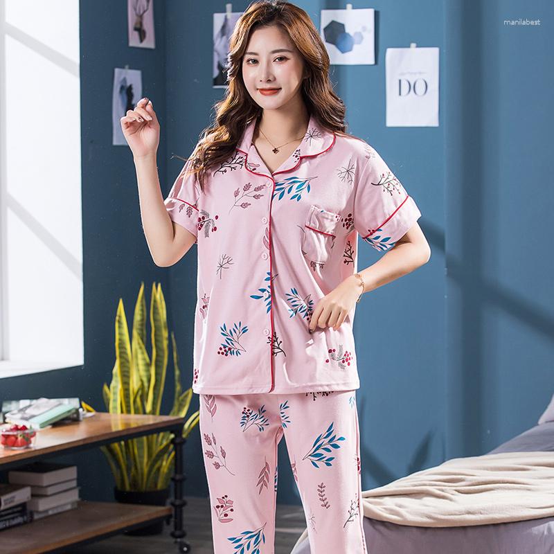 

Women's Sleepwear Big Yards -4XL Fashion Floral Cotton Women Pajamas Set Summer Women's Nightwear Pijamas Home Suit Pyjama Femme, Tm9130