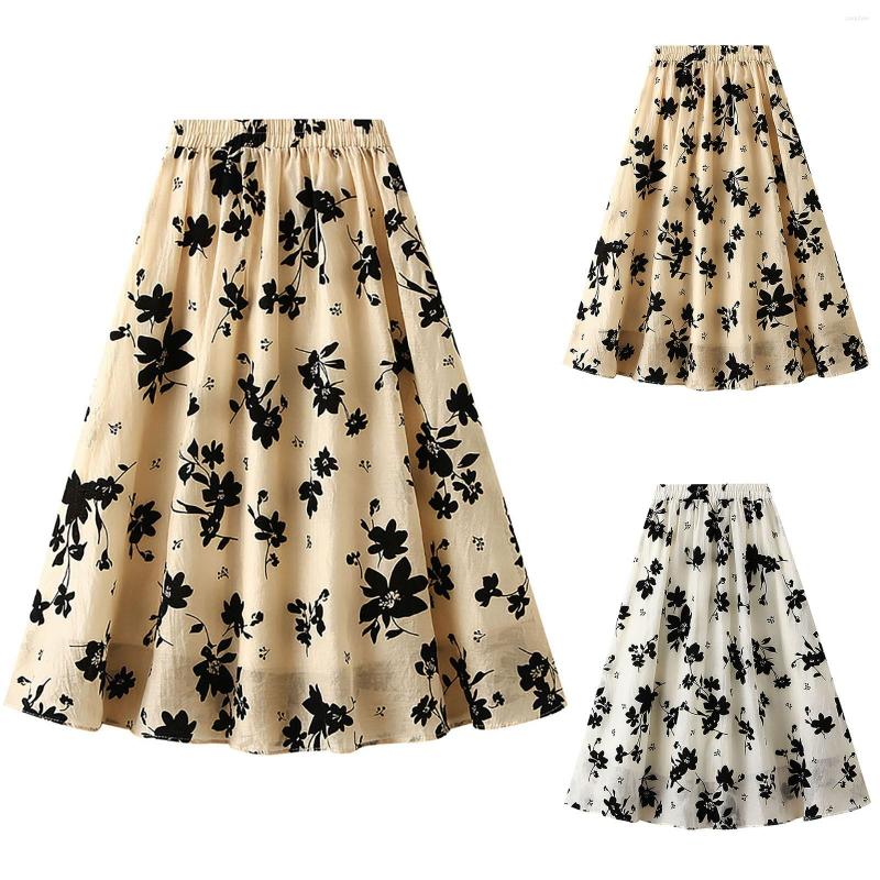 

Skirts Women Elegant Lace Skirt Medium And Long Tulle High Elastic Waist A Line Print Beach For Casual Vacation, Beige