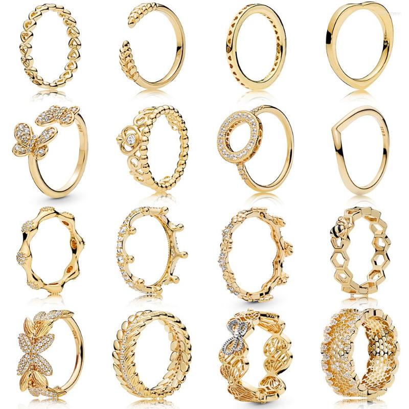 

Cluster Rings S925 Sterling Silver Gold Crown Butterfly Bee Heart Shape Wedding Ring Female Fashion Luxury Jewelry Gift