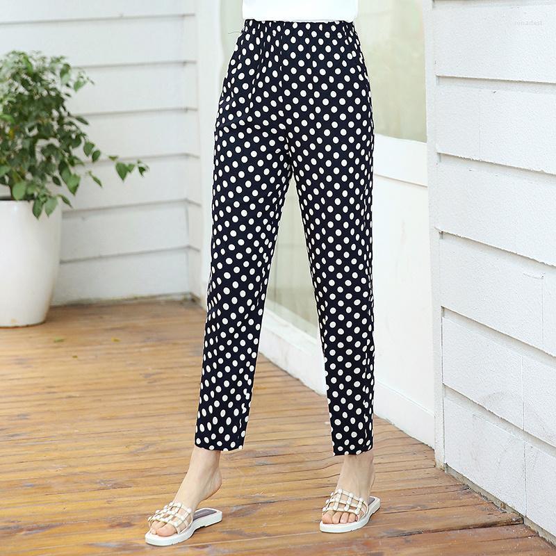 

Women's Pants Summer Straight Elastic High Waist Printed Middle Aged Women Korean All-match Elegant Casual Daily Female Trousers, 14