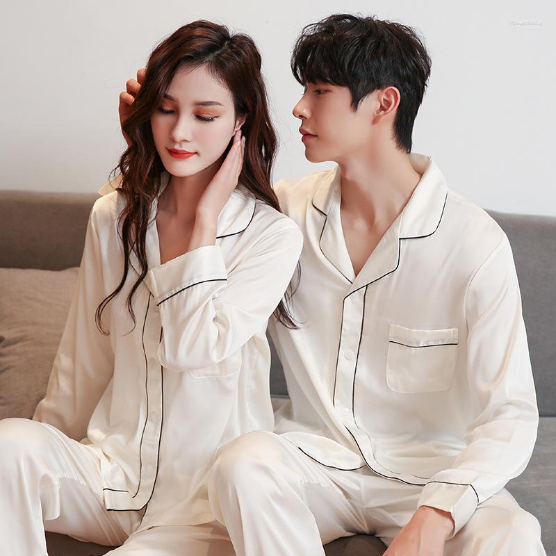 

Men's Sleepwear Men's FZSLCYIYI Summer Couple Women Lapel Long Sleeve Pants 2 Pieces Lovers Female Pajamas Sets Pyjamas Homewear, Men white