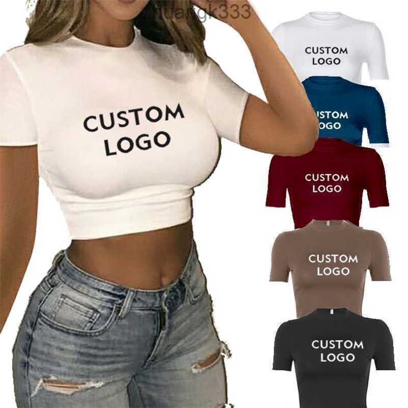 

HG66 Custom Crop Top T Shirts Sexy Basic Short TShirts Female Club White Women Shirts 2021 Short Sleeve Crop Tops, Brown