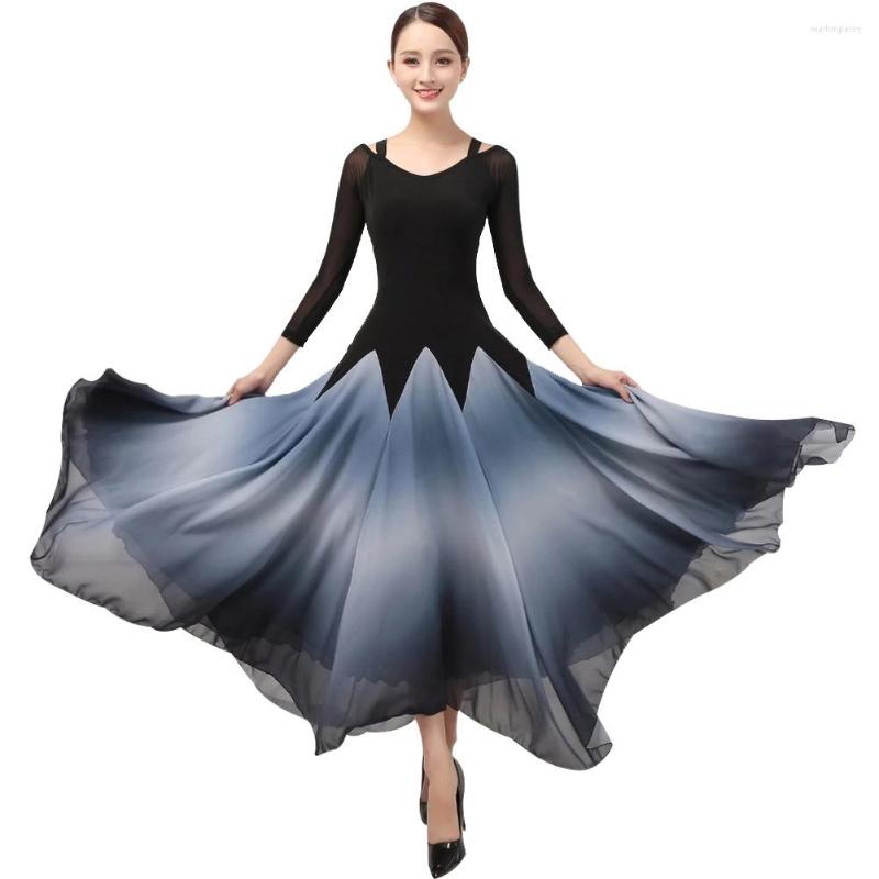

Stage Wear Customized Women's Charmeuse Ballroom Dance Dresses High Quality Waltz Dancing Dress Long Sleeve Modern Customes