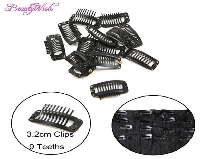 

100Pcs Hair Extension Clips 32CM black brown blonde wig hair clips 99 Teeth I Shape Snap Clips9162423