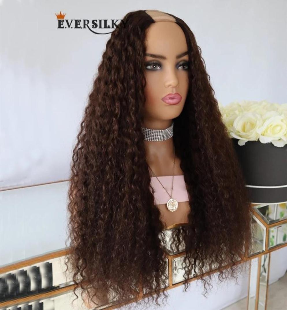 

Glueless 100 Unprocessed Kinky Curly Full Machine Made U Part Wigs with Combs Brown Black Hair Colors 250 Density Natural Curly E5356465, Ombre color