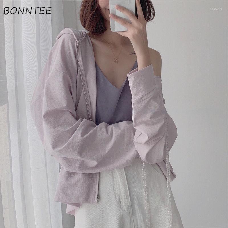 

Women' Jackets Purple Cropped Women Baggy Hooded Chic Students Sporty Style Outwear Young Spring All-match Sun Proof Korean Stylish, Purple jacket