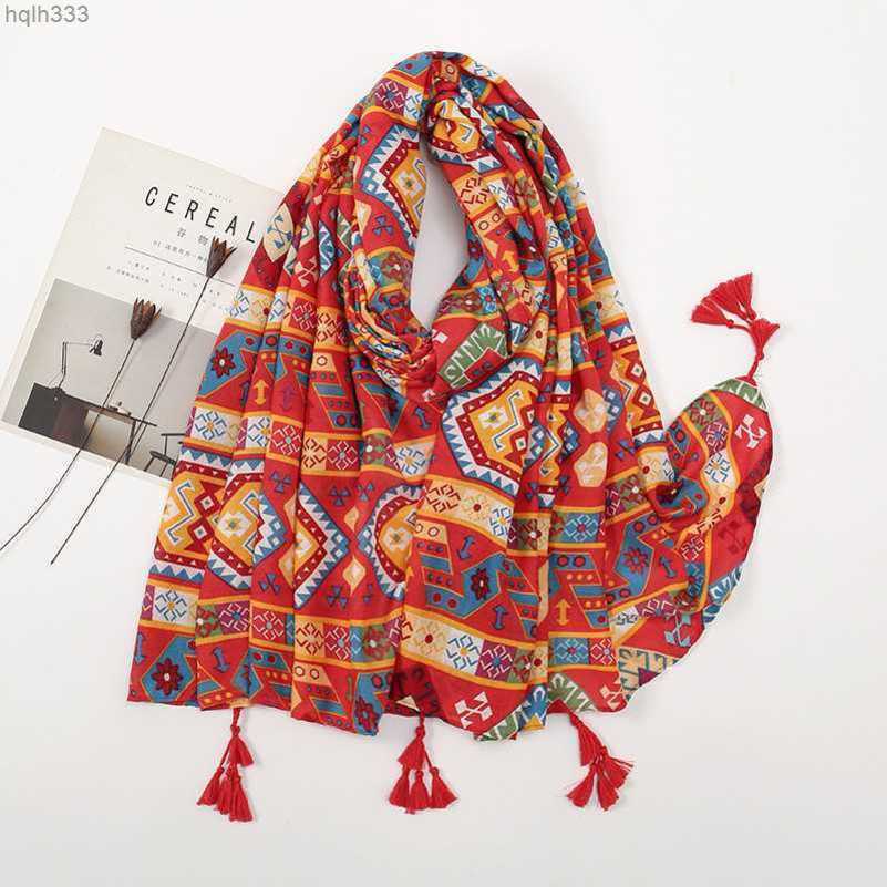 

Scarf Female Spring and Autumn Sunscreen Cotton and Hemp Shawl Dual Use Summer Long Ethnic Style Beach Holiday Scarf Female